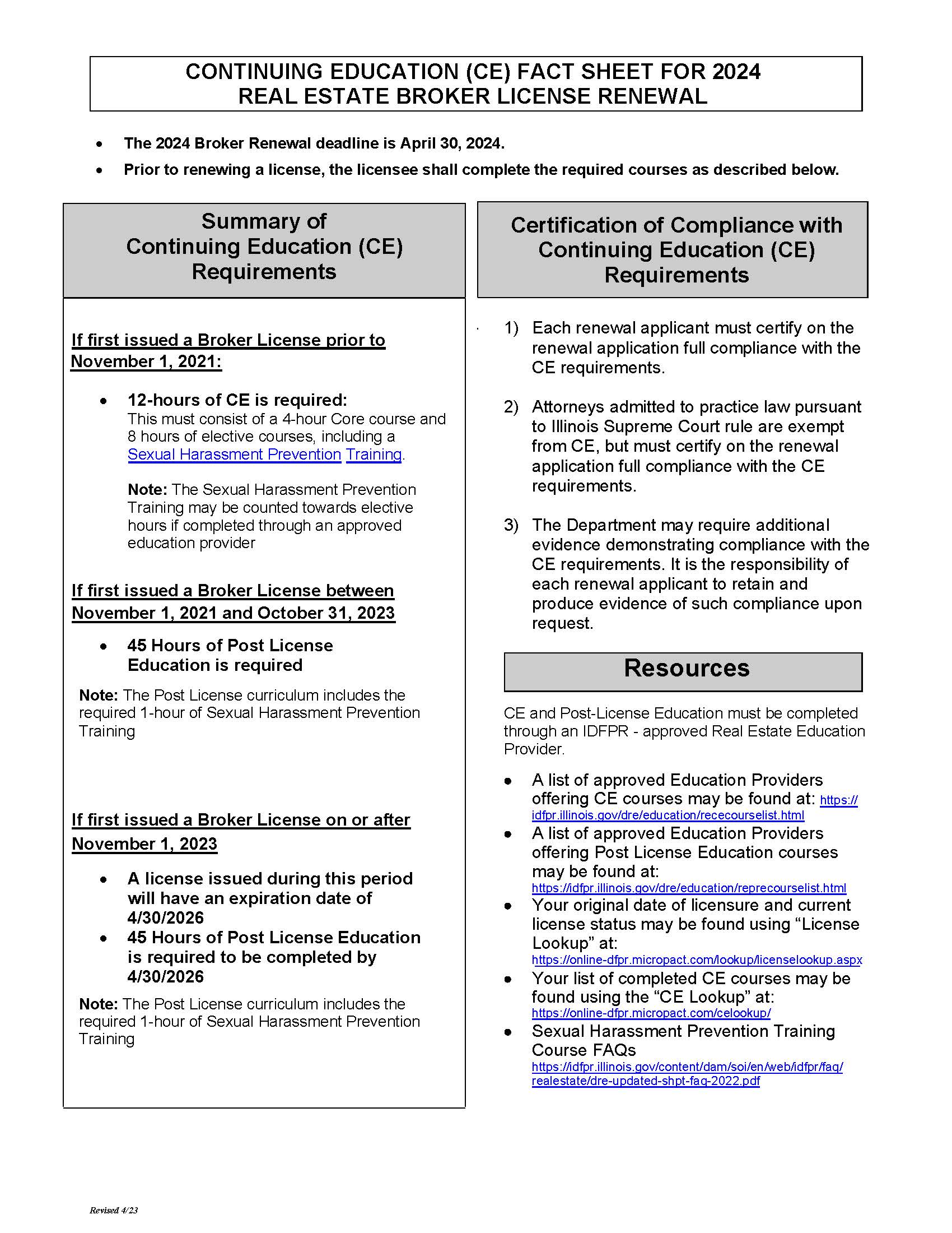 TRAR Class Catalog Three Rivers   IDFPR 2024 CE Fact Sheet 